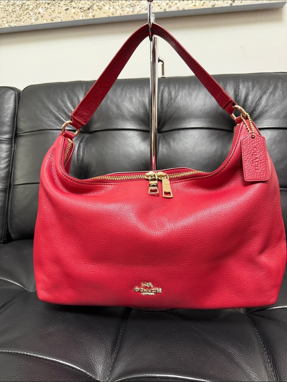 Coach Red Leather Shoulder/Crossbody Hobo with Gold Hardware